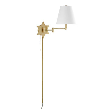 David 18.5" Modern French Country Swing Arm Plug-In or Hardwired Iron LED Star Wall Sconce with Pull-Chain and USB Charging Port - JONATHAN Y